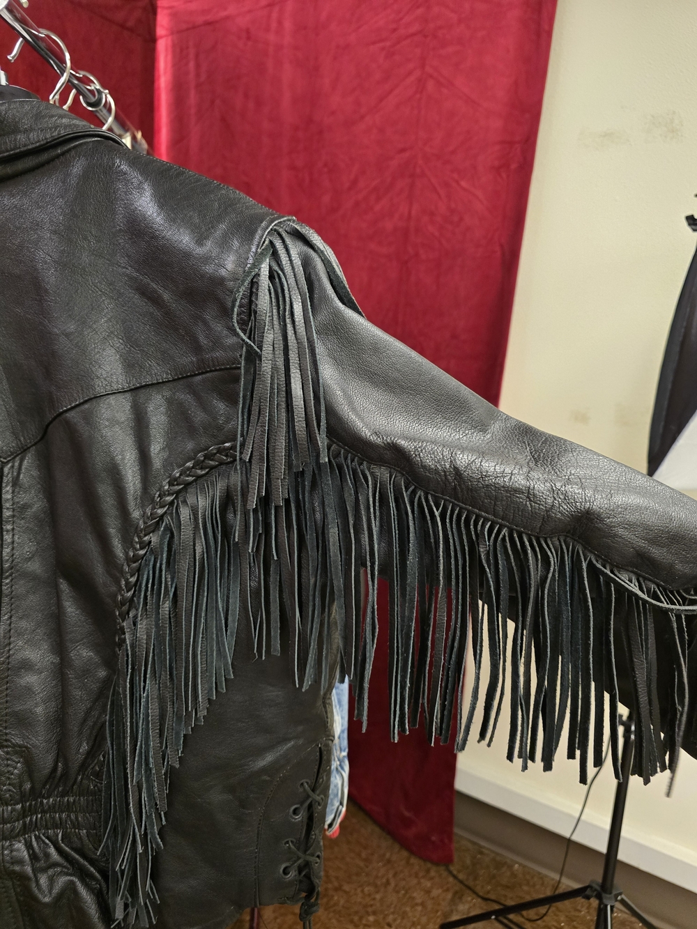 Vintage Black Fringe Leather Jacket with Zip Out Liner. - Picture 5 of 8